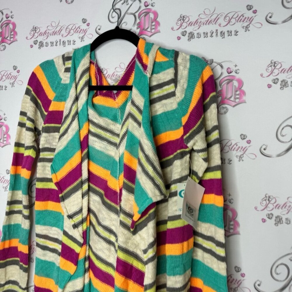 Rip curl sweater cardigan nomad striped tropical knitted with hood and tassles - Picture 6 of 12